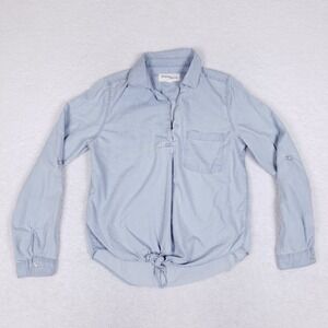 Young Heart Free Free Women's Medium Light Blue Chambray Tie Front Shirt